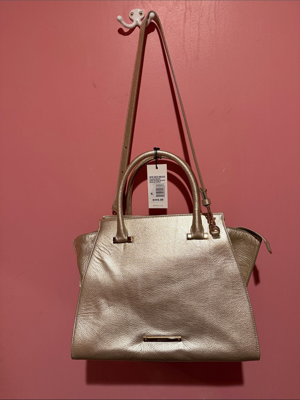 Brahmin Metallic Gold Satchel with Top Handles and Crossbody Strap